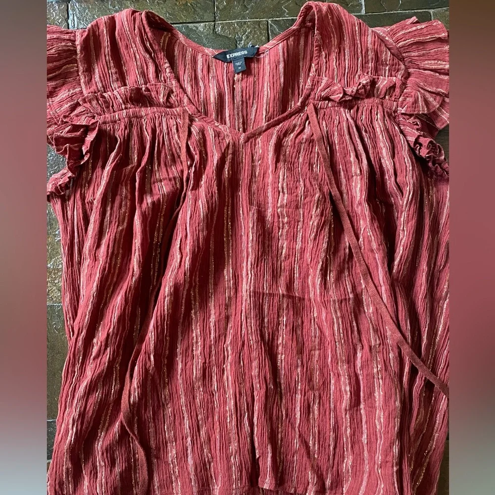 Express Red Blouse with Ruffle Accents - Picture 1 of 3